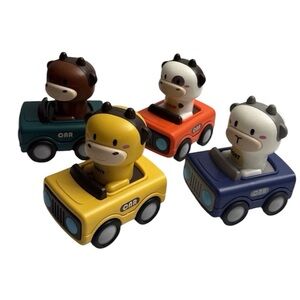 Toddler Press and Go Animal Cars Vehicles Toys  Bull Giraffe Goat Cow Lot Of 4